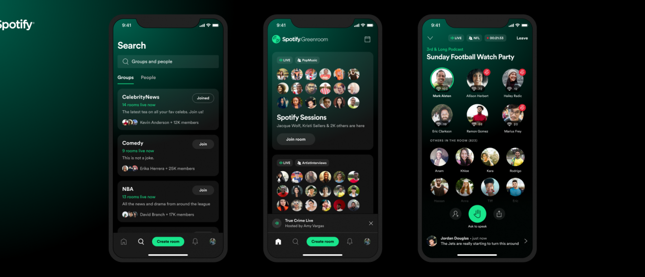 Spotify lança Greenroom, aplicativo de voz que conecta criadores e ouvintes