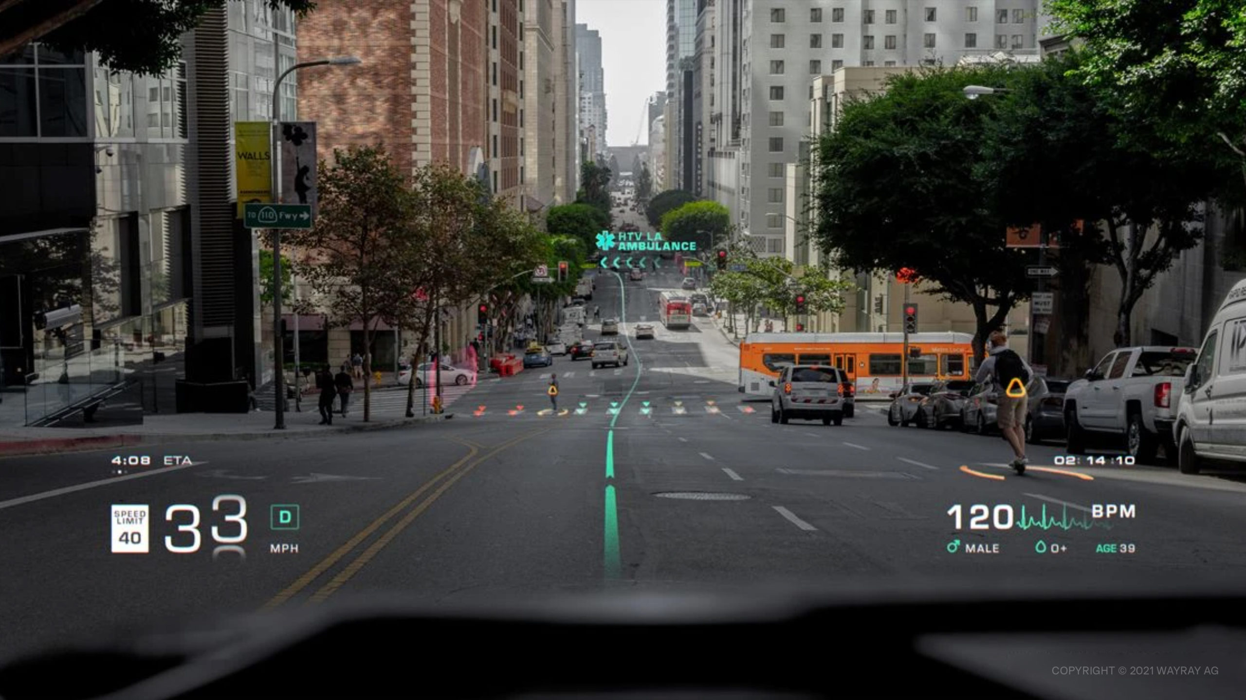 O painel holográfico da WayRay fornece informações adicionais para o motorista e prevê objetos e veículos na rua