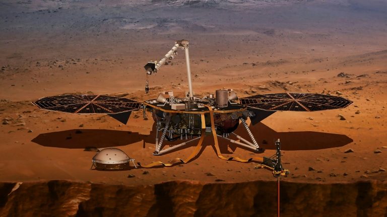 Ilustração fornecida pela Nasa do robô InSight em Marte - NASA/AFP/Arquivos